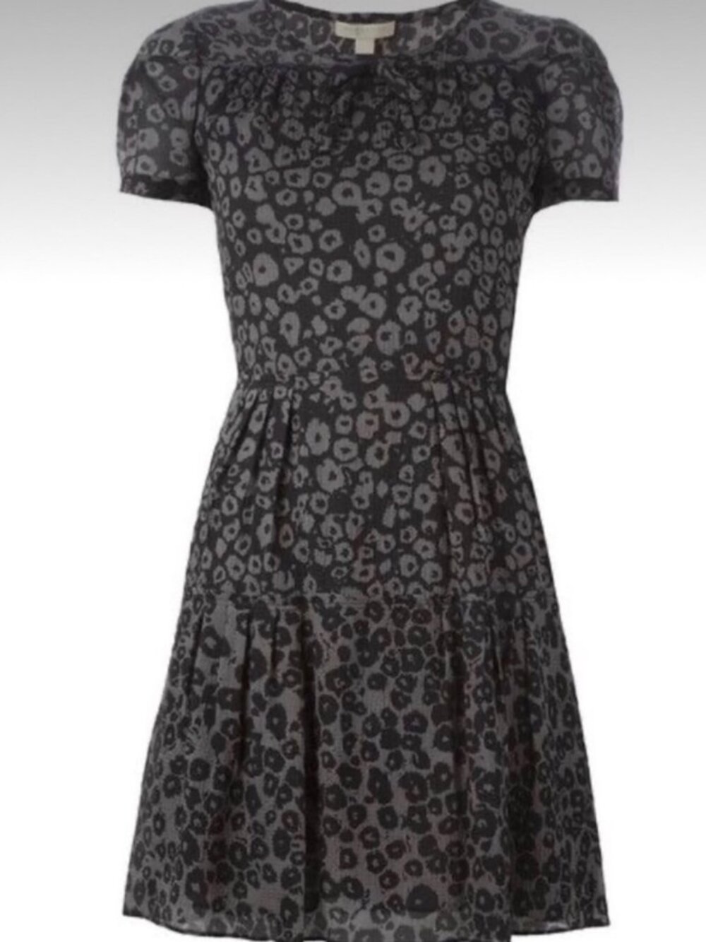 BURBERRY Black and Gray Leopard Print Shortsleeved Silk Dress